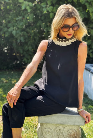Mod Top - Black with Ivory Fringe