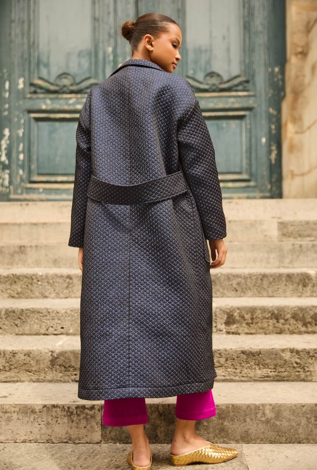 Open Car Coat - Navy Quilted