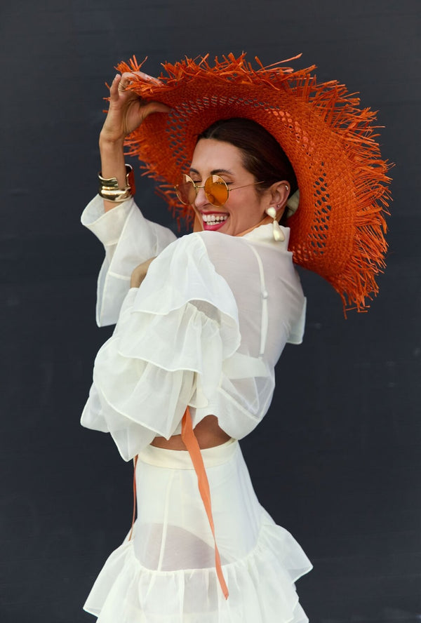 Organic Raffia Hat - Orange