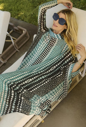 Palm Canyon Kaftan - Aqua & Black Dot
