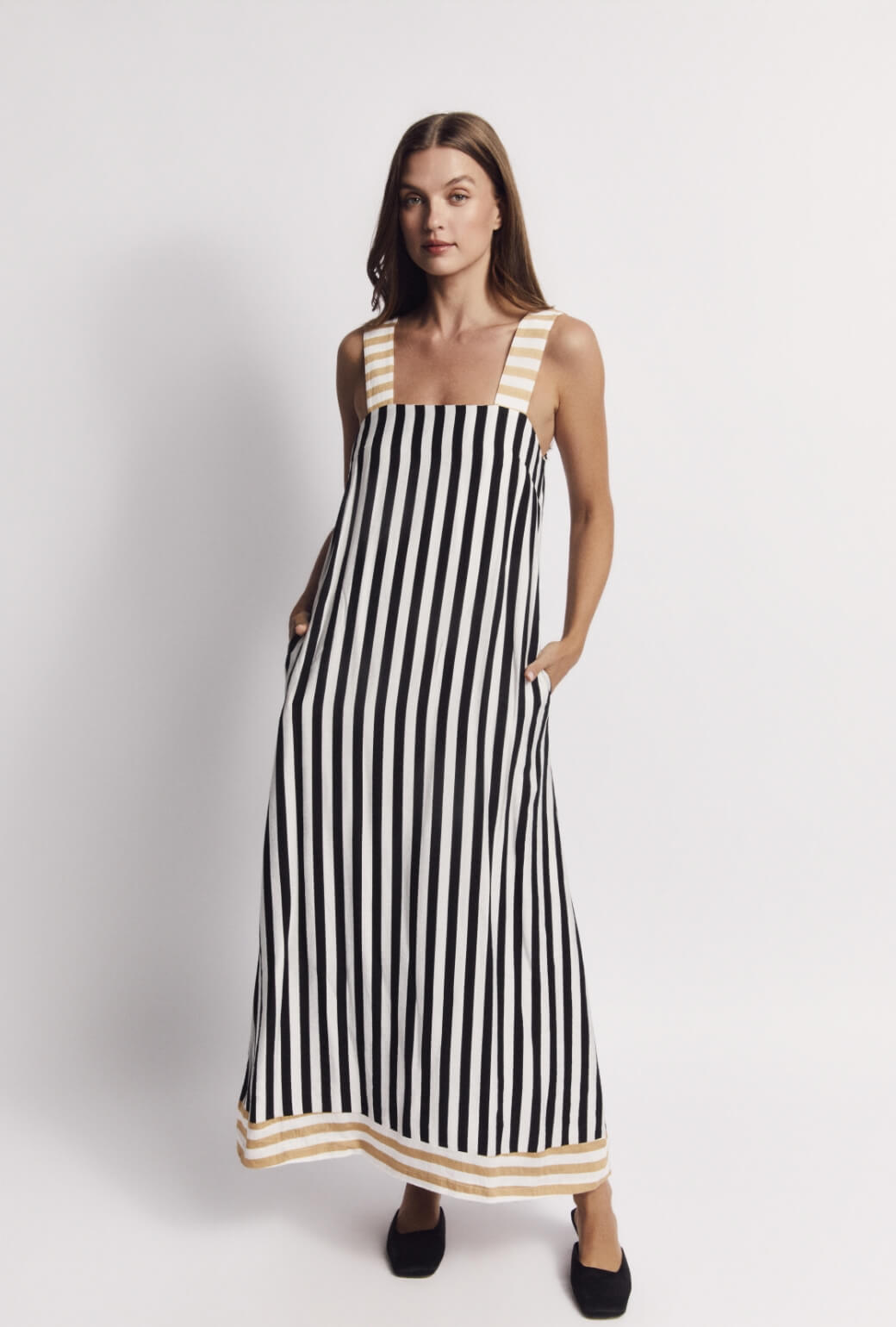 Pillar Gown - Black and Sand Stripe