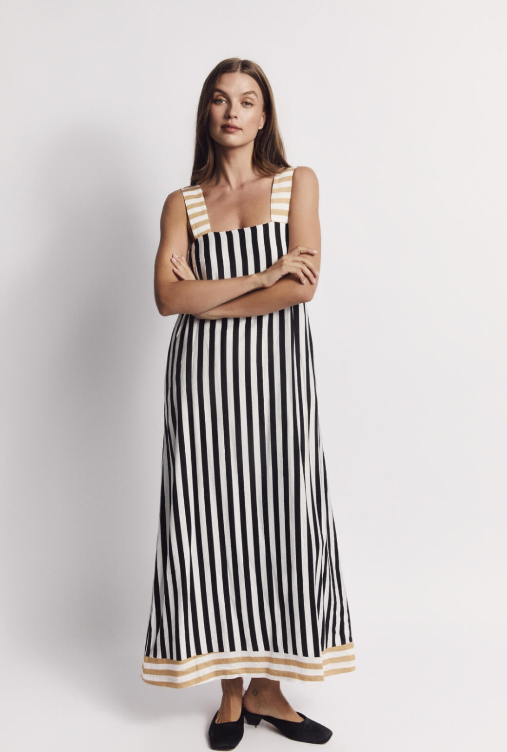 Pillar Gown - Black and Sand Stripe