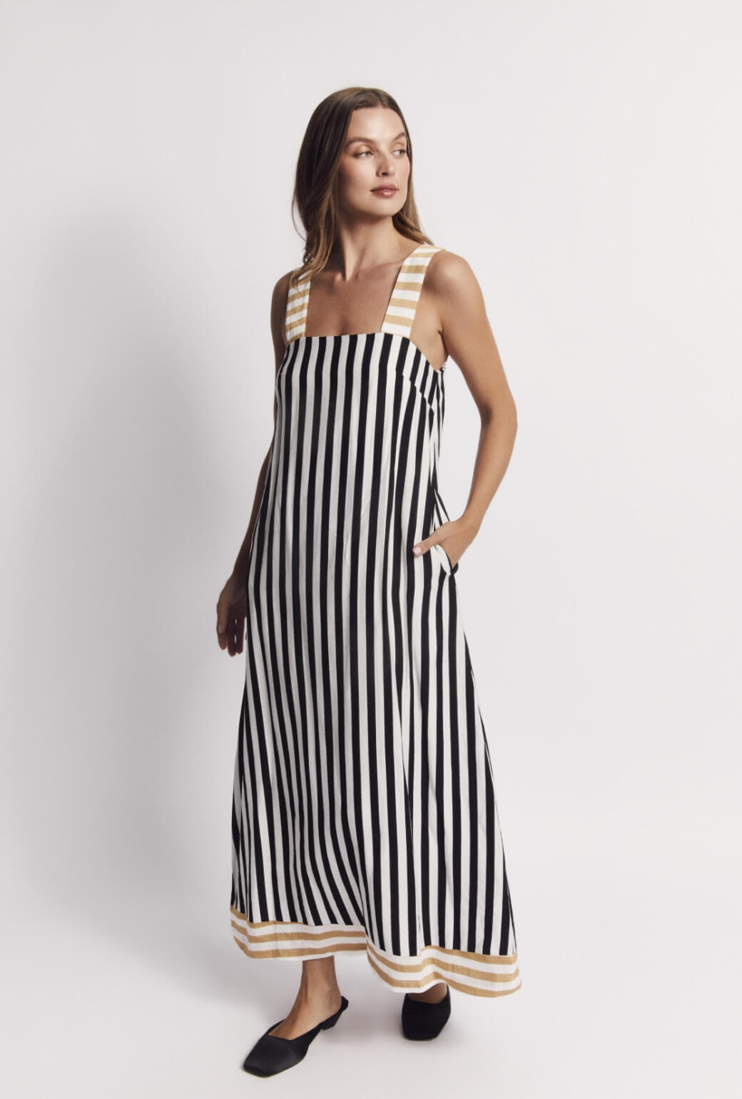 Pillar Gown - Black and Sand Stripe