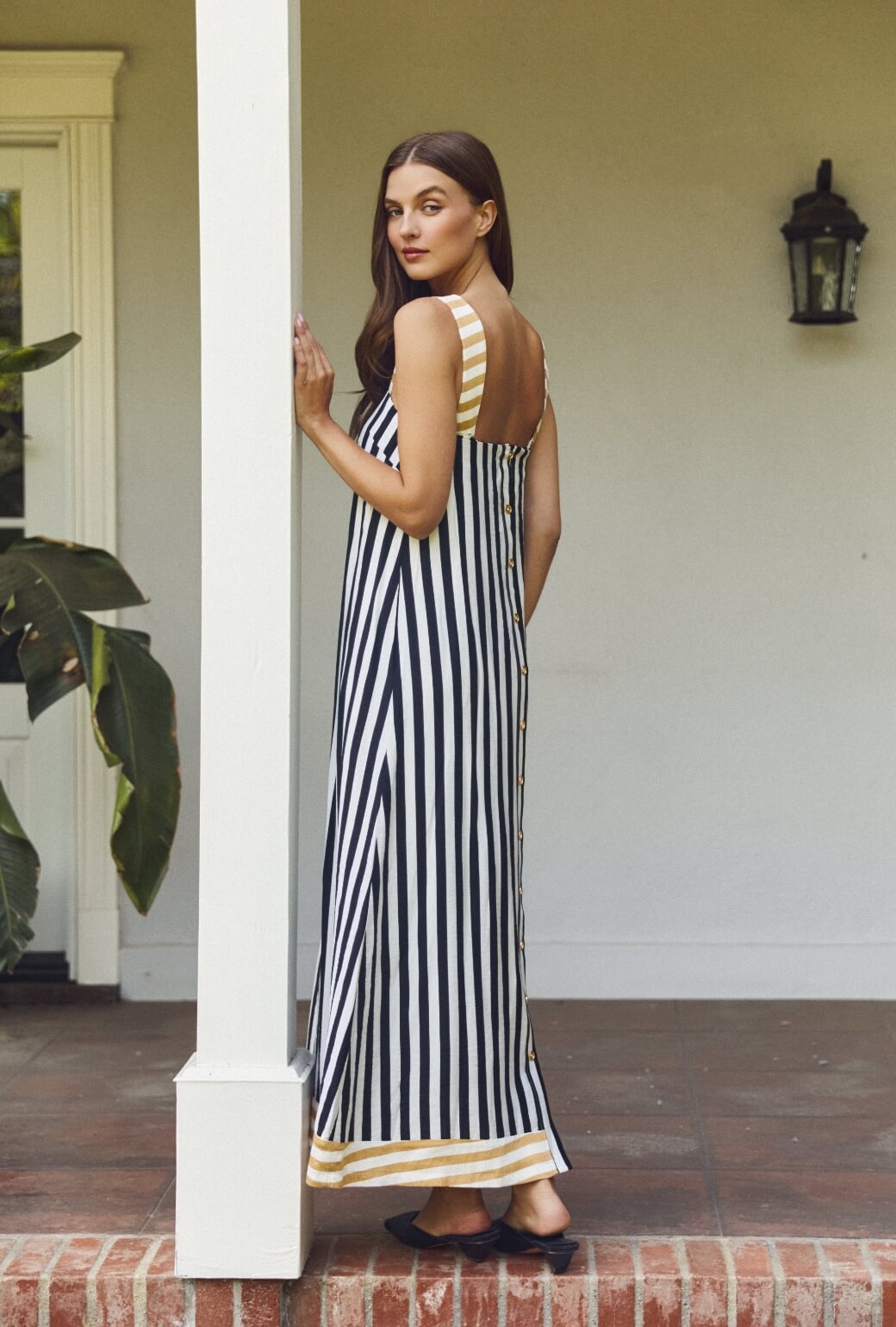 Pillar Gown - Black and Sand Stripe