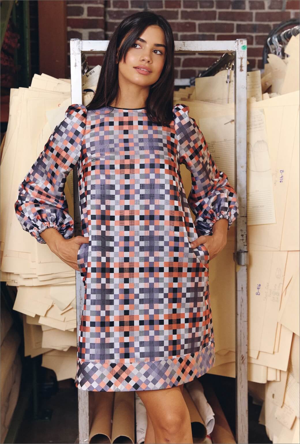 Puff Sleeve Party Dress KNEE LENGTH - Patchwork Brocade