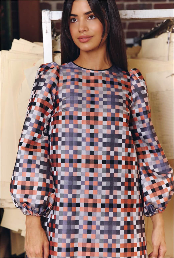 Puff Sleeve Party Dress KNEE LENGTH - Patchwork Brocade