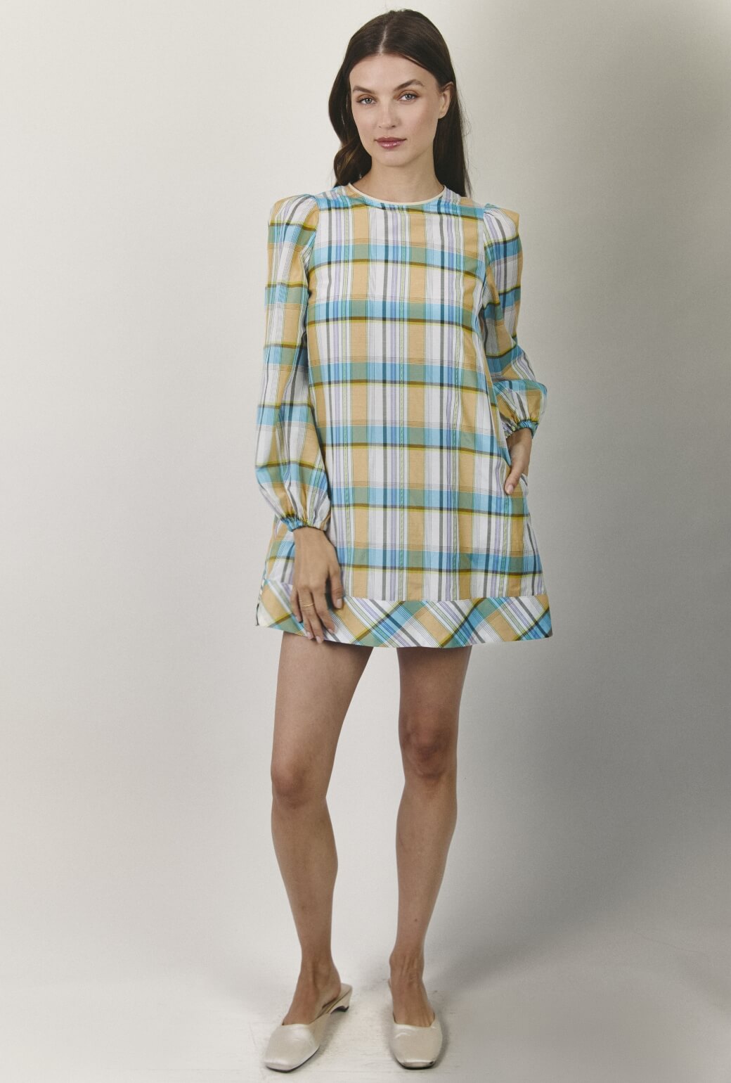 Puff Sleeve Party Dress MINI - Silk Plaid