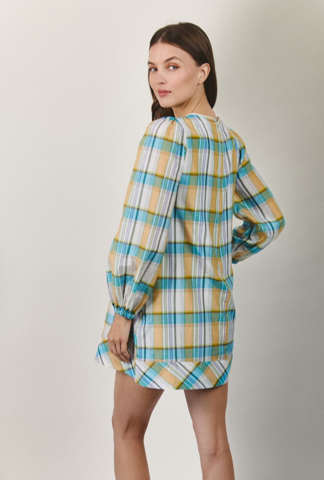 Puff Sleeve Party Dress MINI - Silk Plaid