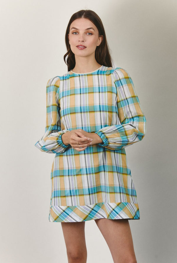 Puff Sleeve Party Dress MINI - Silk Plaid