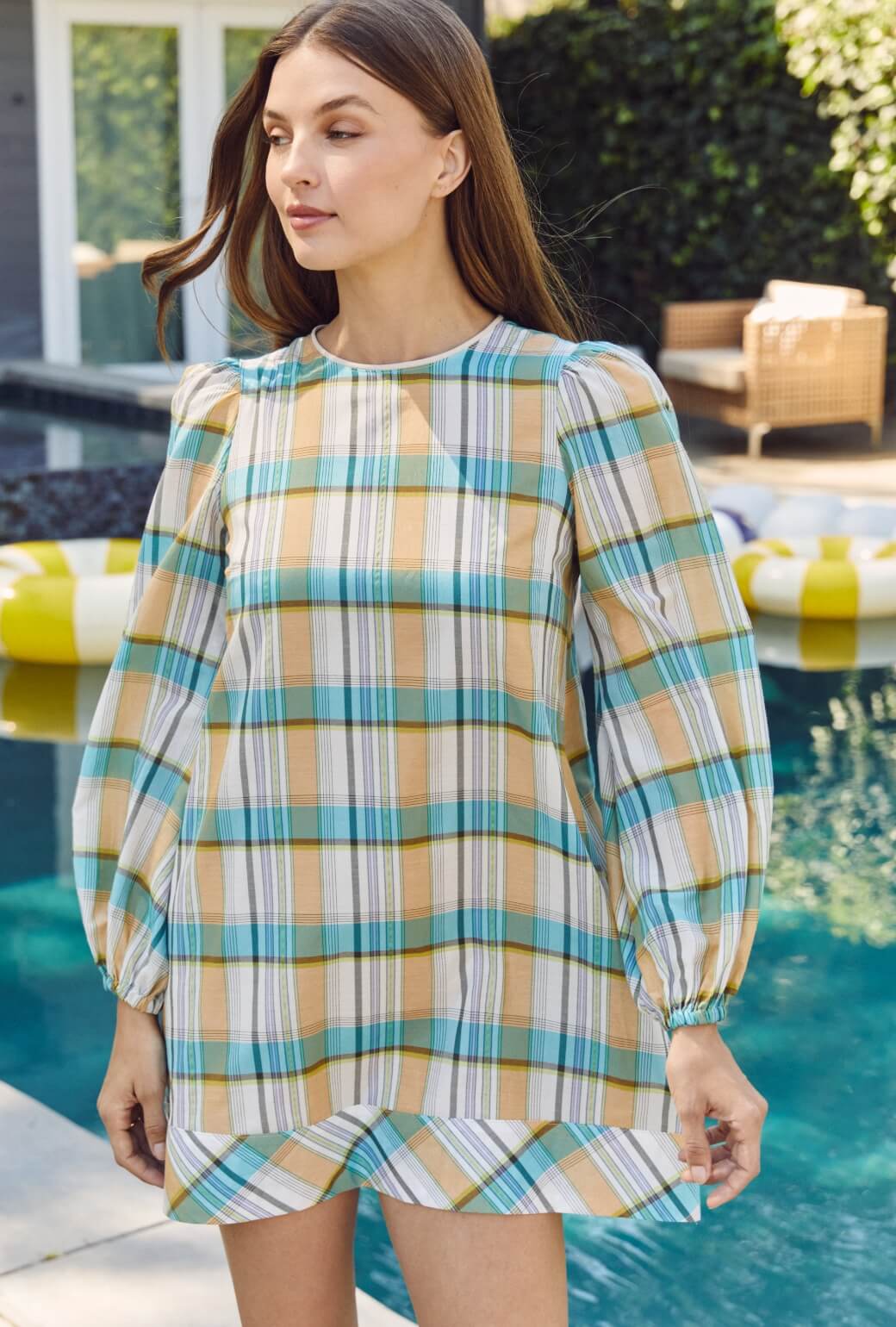 Puff Sleeve Party Dress MINI - Silk Plaid