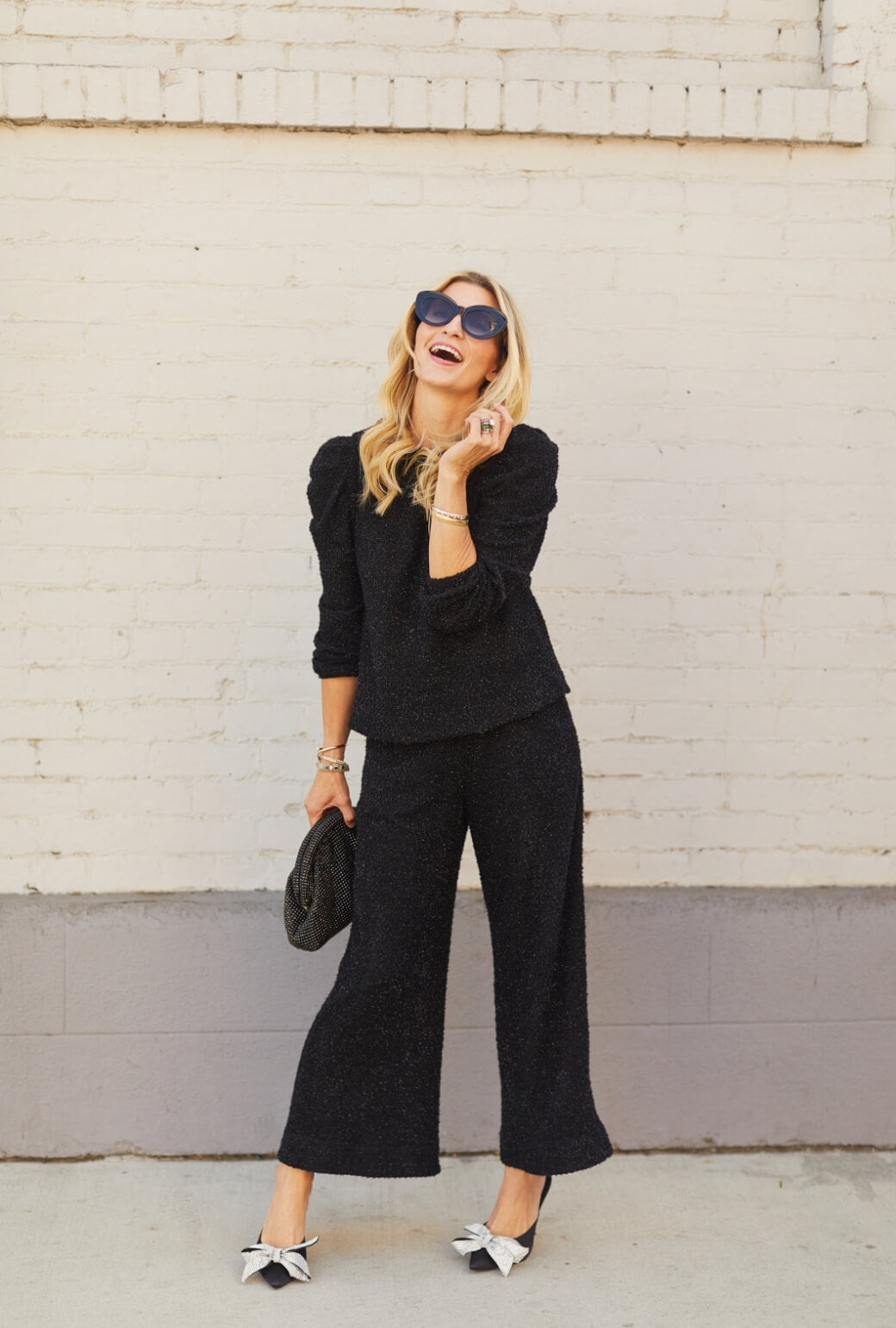 Puff Sleeve Pullover - Black Shimmer Knit