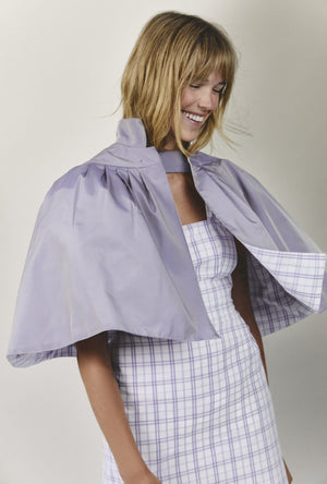 Reversible Capelet - Purple Windowpane Plaid