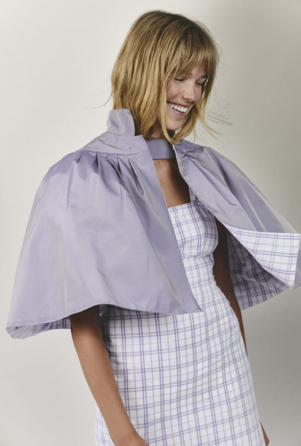 Reversible Capelet - Purple Windowpane Plaid