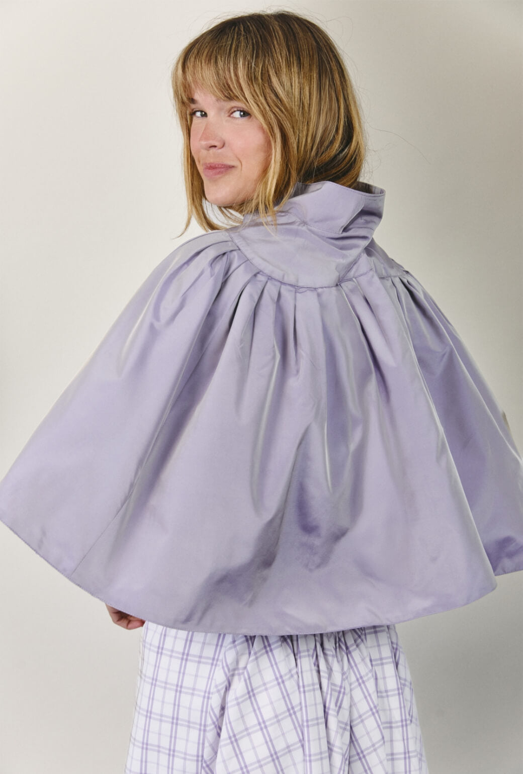 Reversible Capelet - Purple Windowpane Plaid