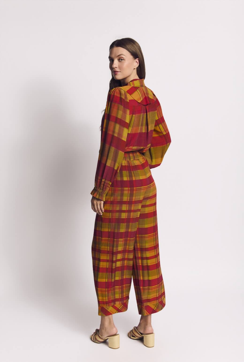 Ruffle Button Down - Lake House Plaid