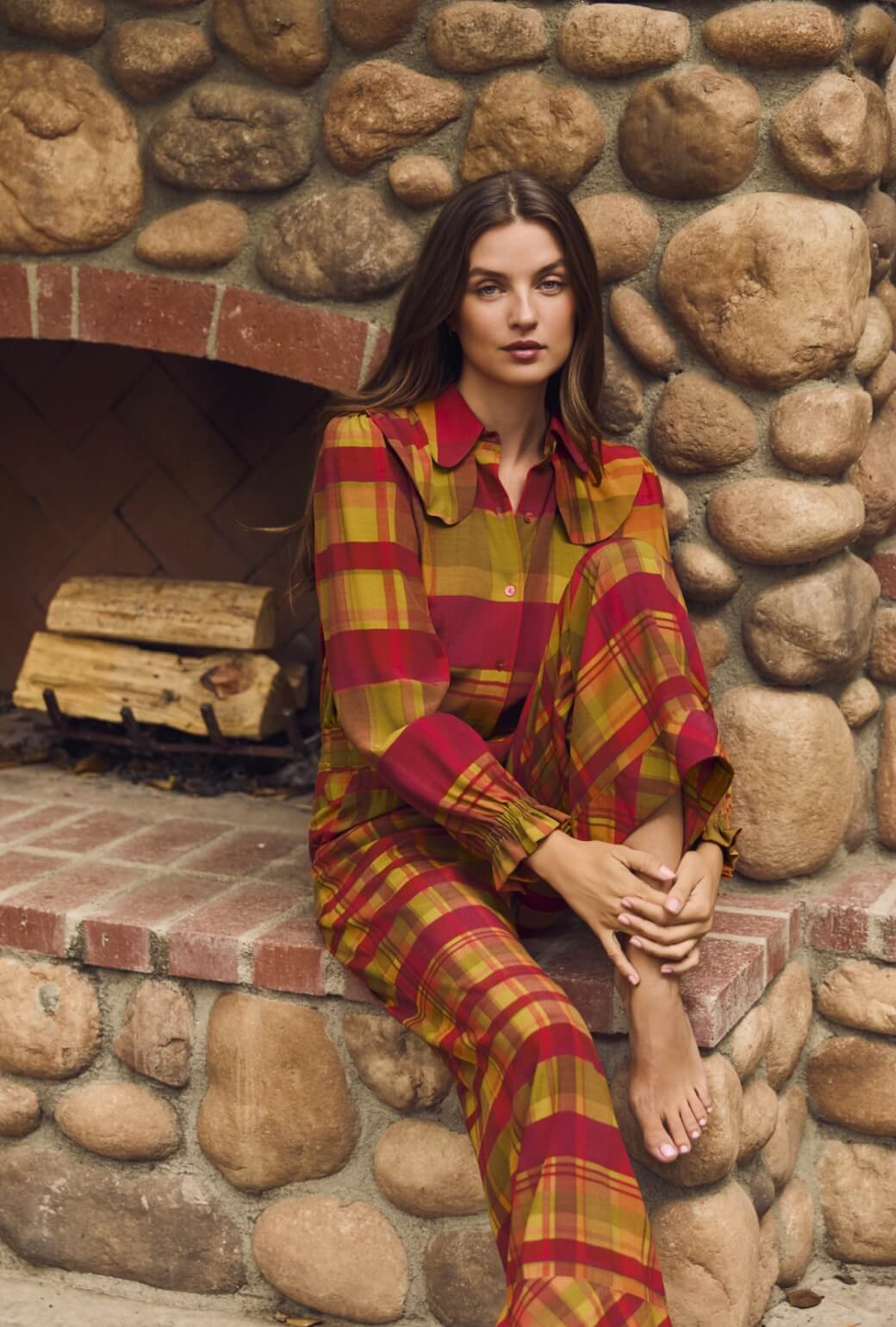 Ruffle Button Down - Lake House Plaid