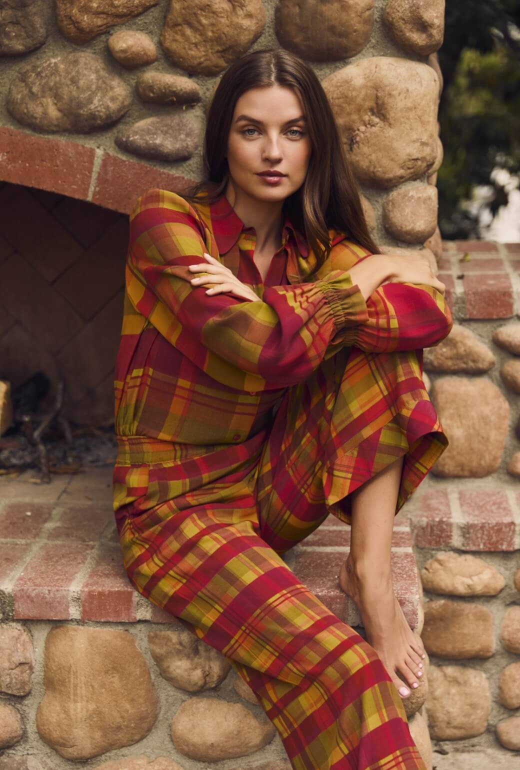 Ruffle Button Down - Lake House Plaid