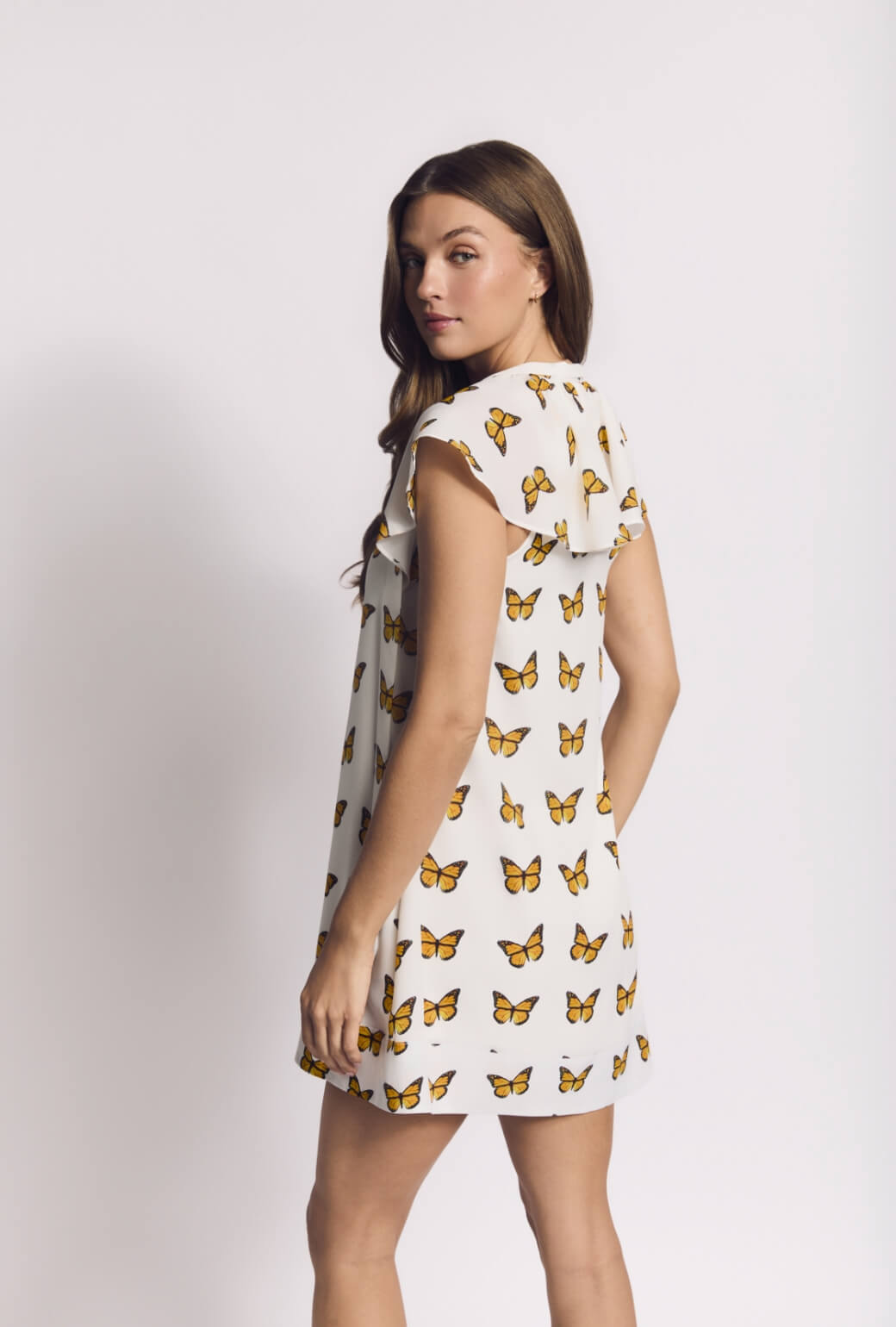 Ruffle Collar MINI Dress - Butterflies