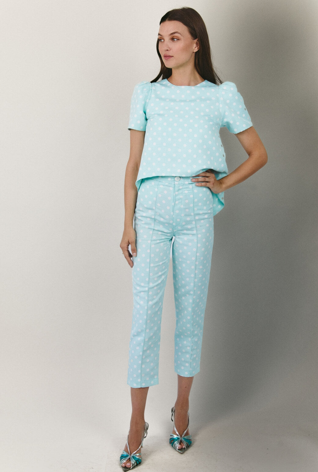 Run for the Roses Cropped Cigar Pant - Aqua Dot