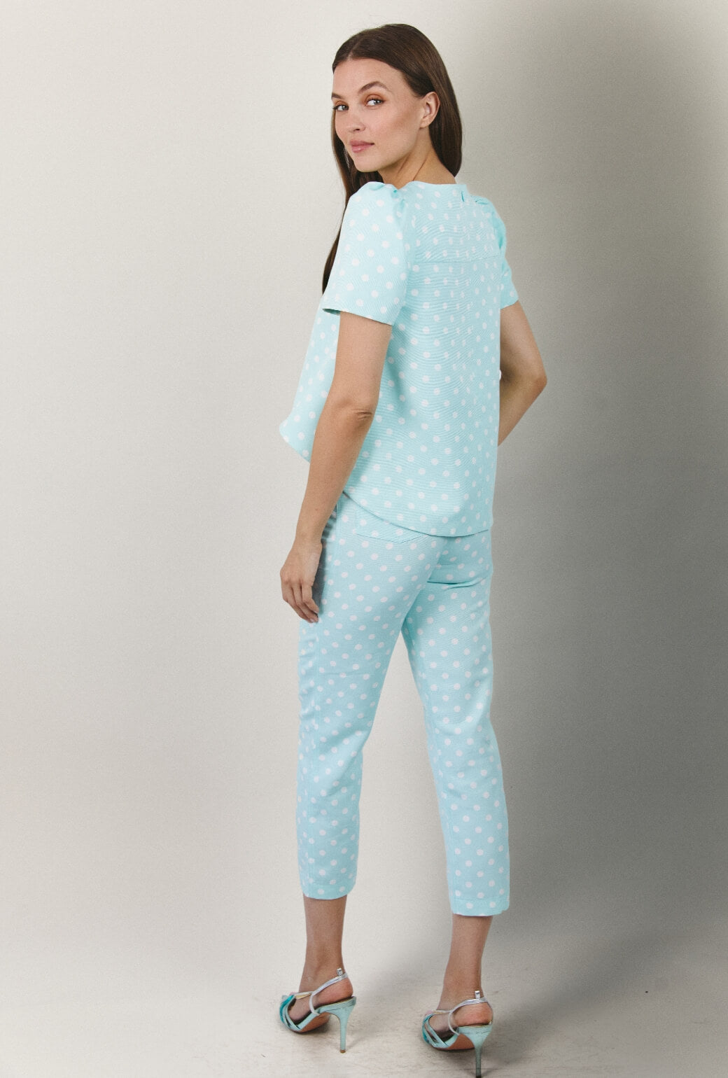 Run for the Roses Cropped Cigar Pant - Aqua Dot