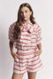 Short Sleeve Bow Blouse - Red Shimmer Stripe