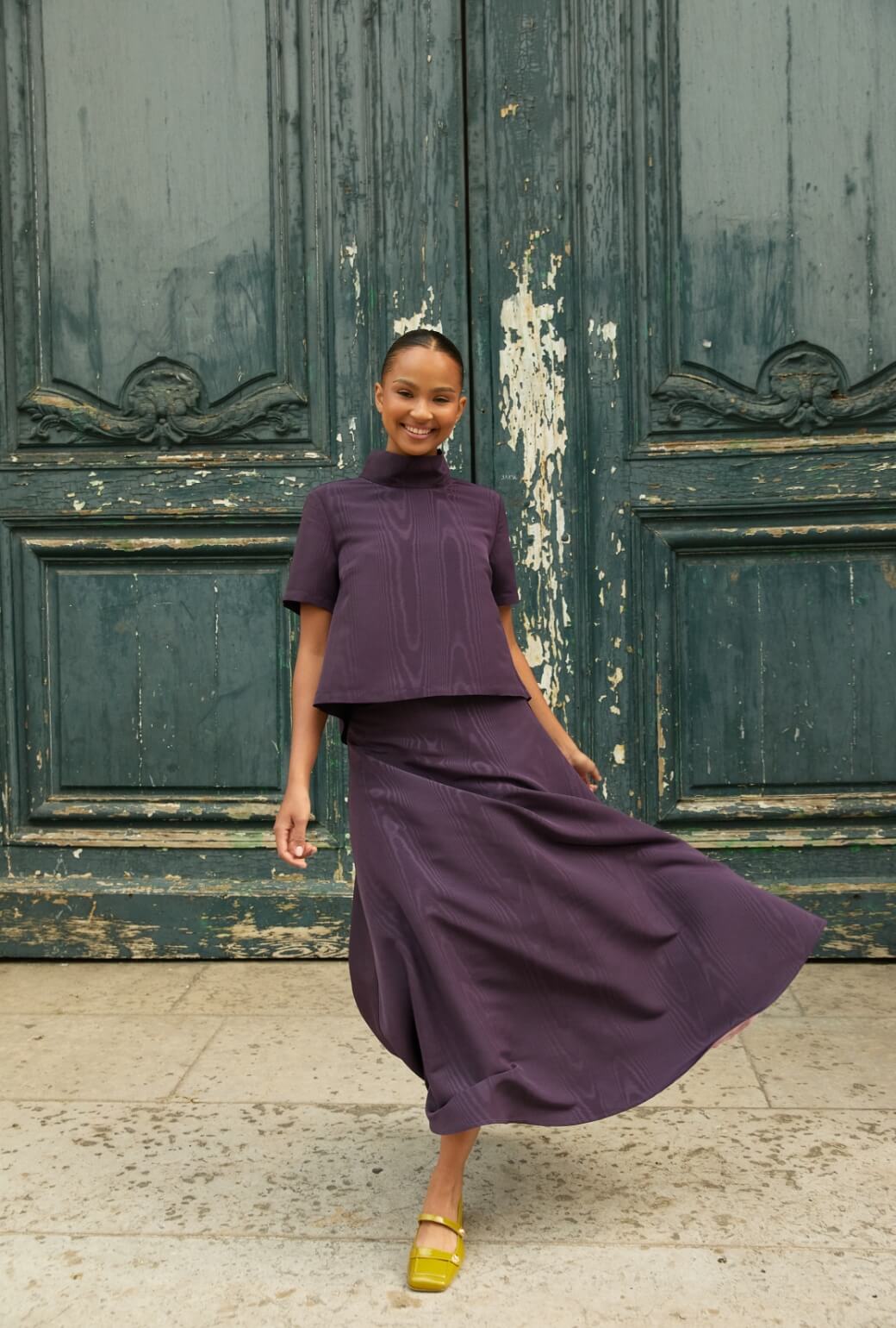 Short Sleeve Mod Top - Eggplant Moiré