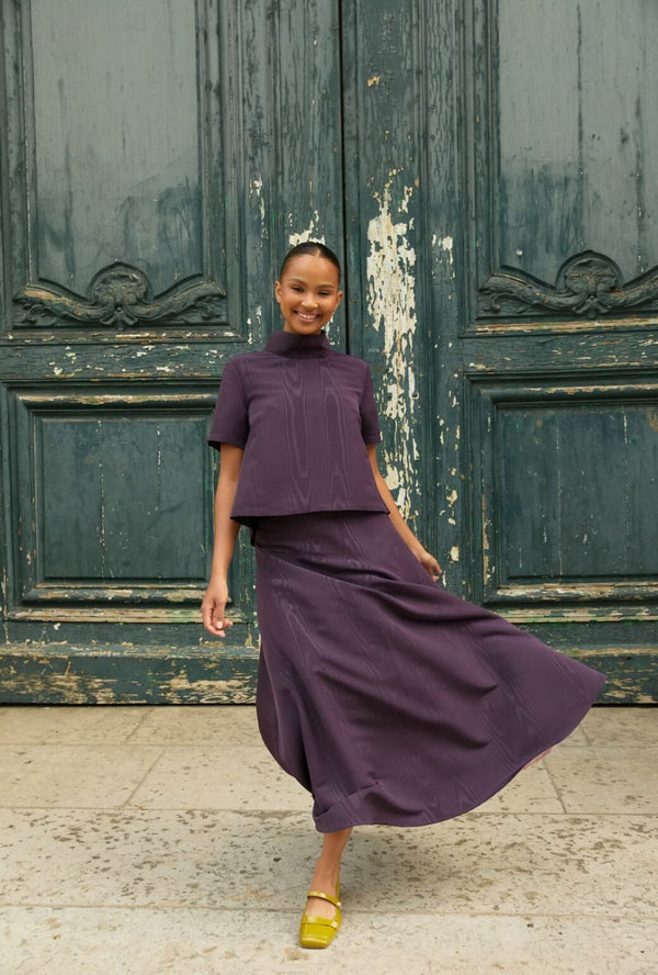 Short Sleeve Mod Top - Eggplant Moiré