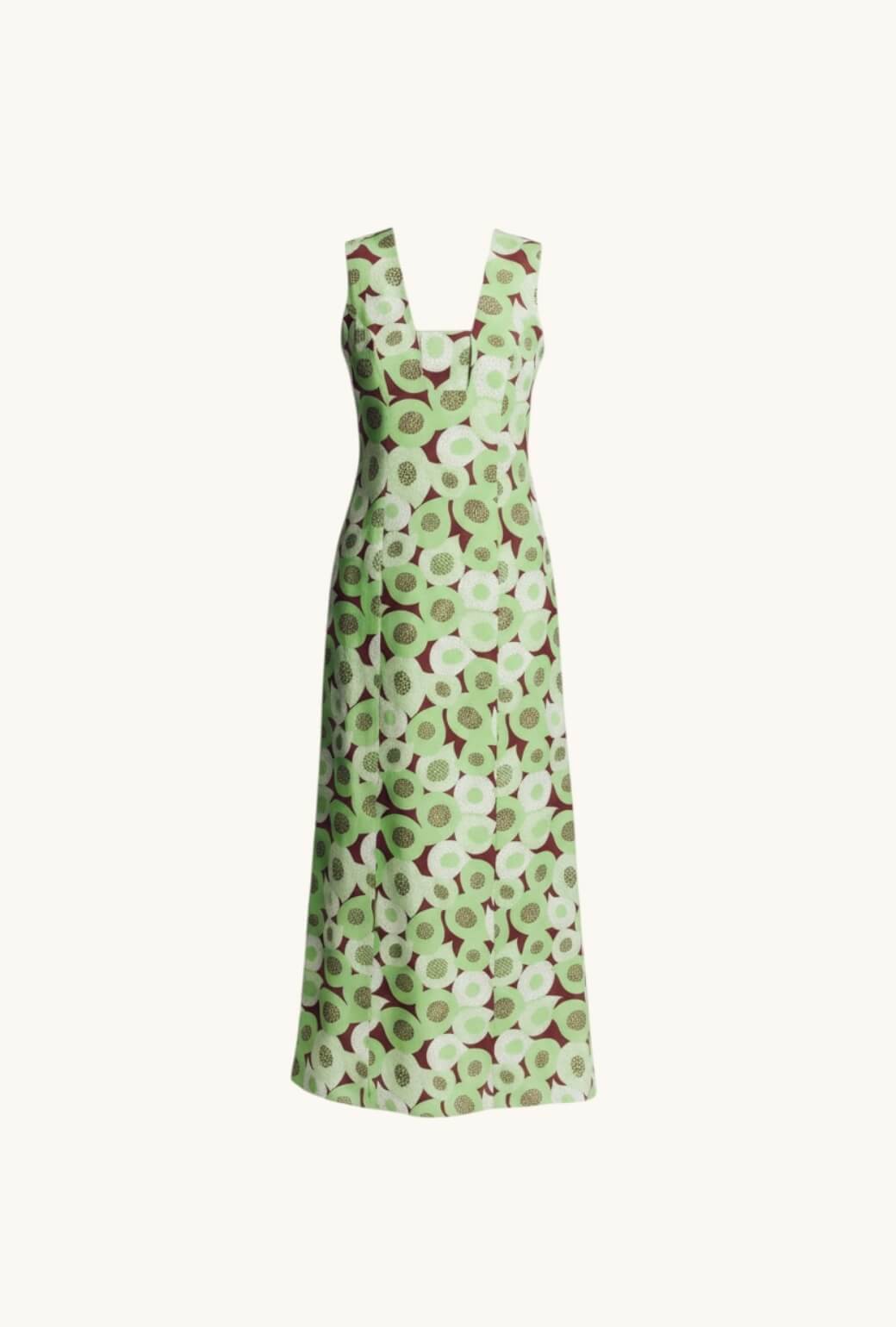 Sleeveless Deco Dress MAXI - Avocados