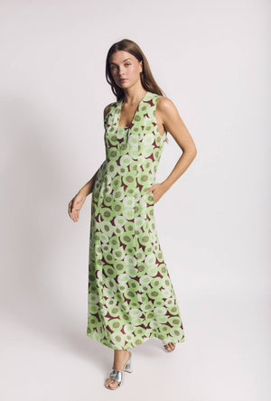 Sleeveless Deco Dress MAXI - Avocados
