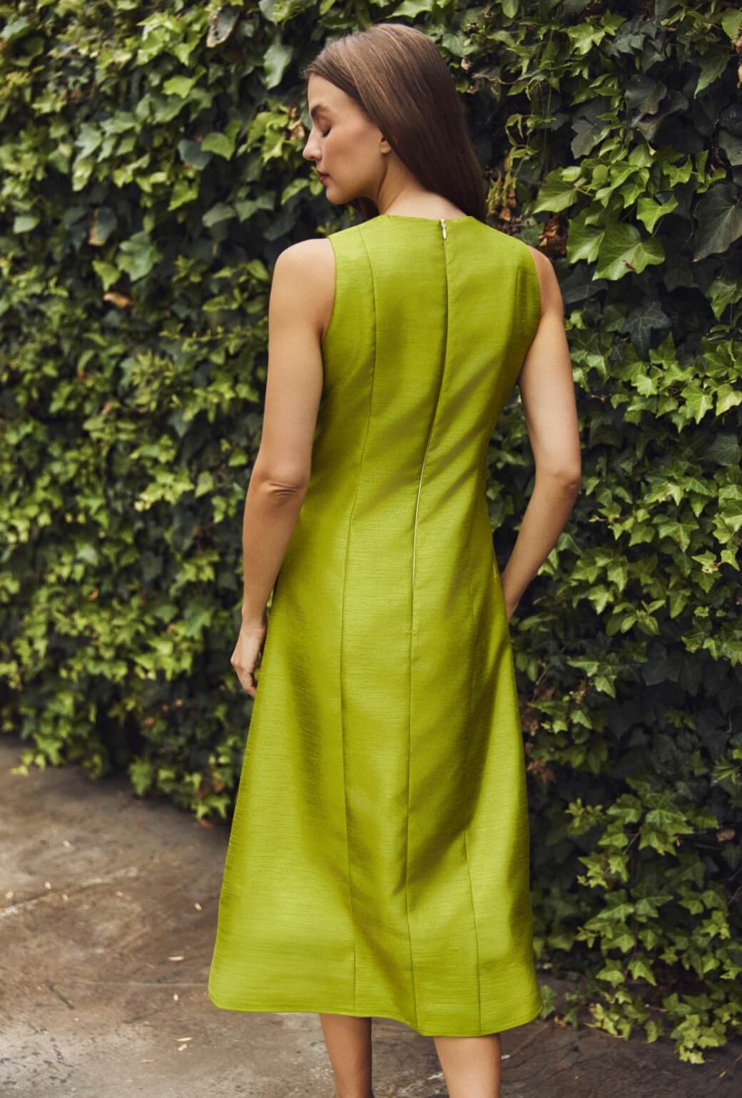 Sleeveless Deco Dress MIDI - Green Taffeta