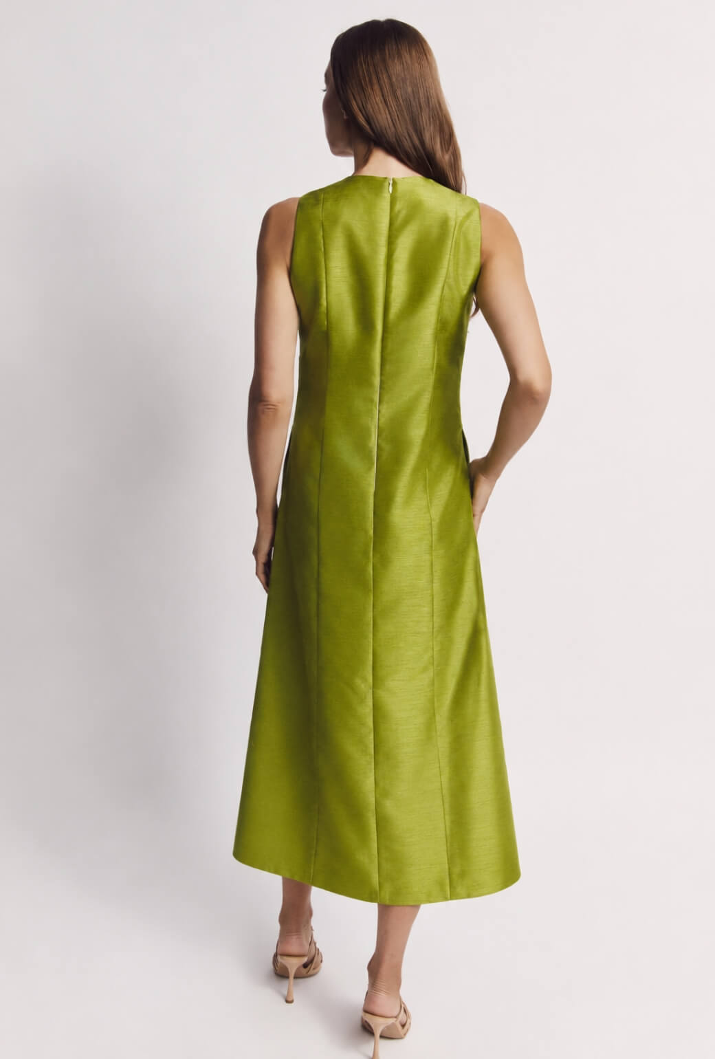 Sleeveless Deco Dress MIDI - Green Taffeta