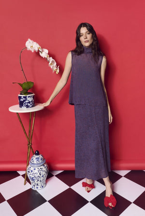 Sleeveless Mod Top - Navy and Red Sheer Dot