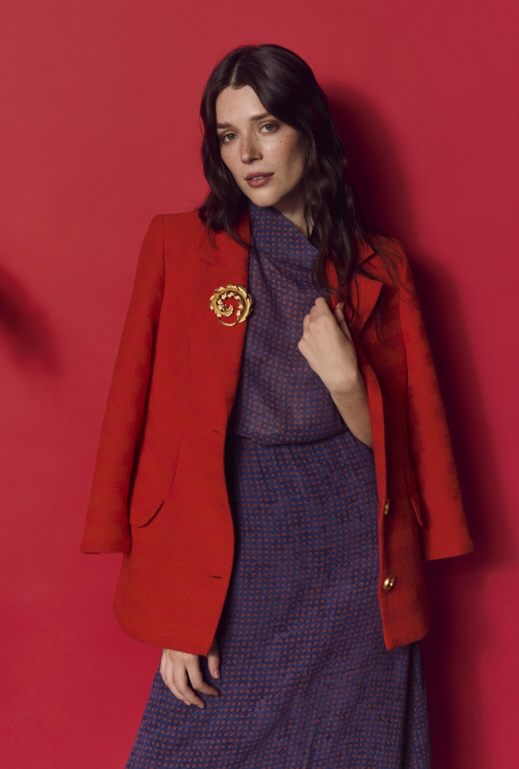 Sleeveless Mod Top - Navy and Red Sheer Dot