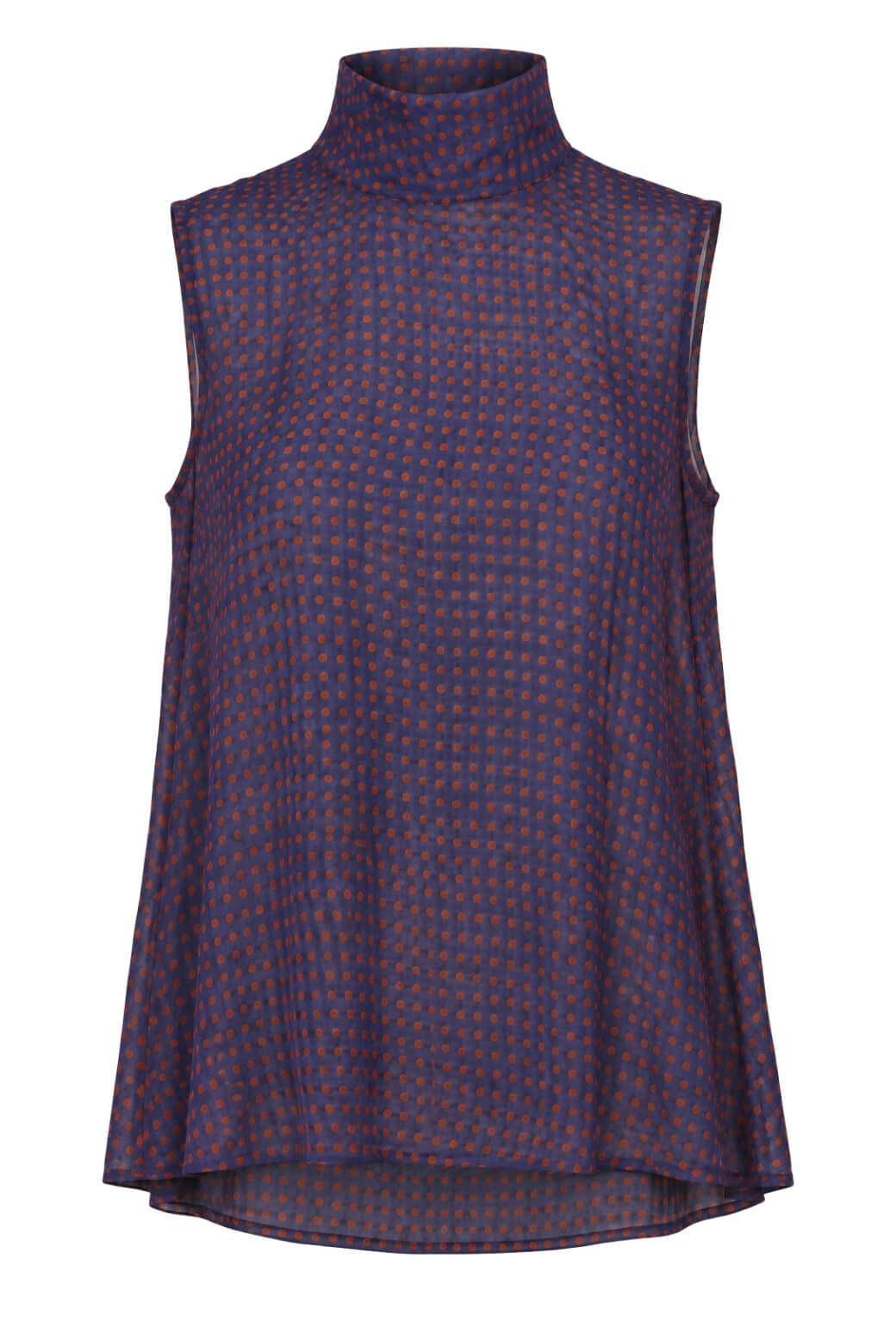 Sleeveless Mod Top - Navy and Red Sheer Dot