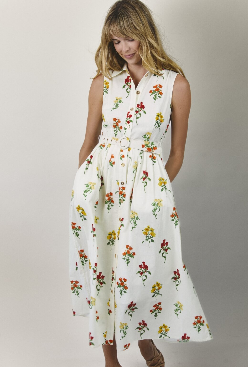 Sleeveless Shirtdress MIDI - Knockout Rose
