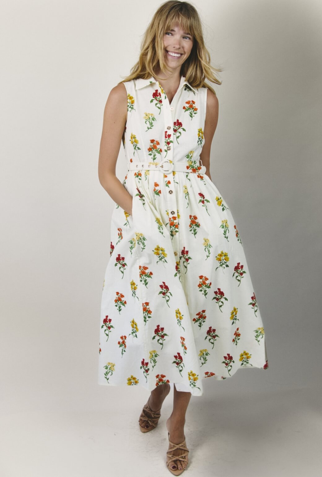 Sleeveless Shirtdress MIDI - Knockout Rose