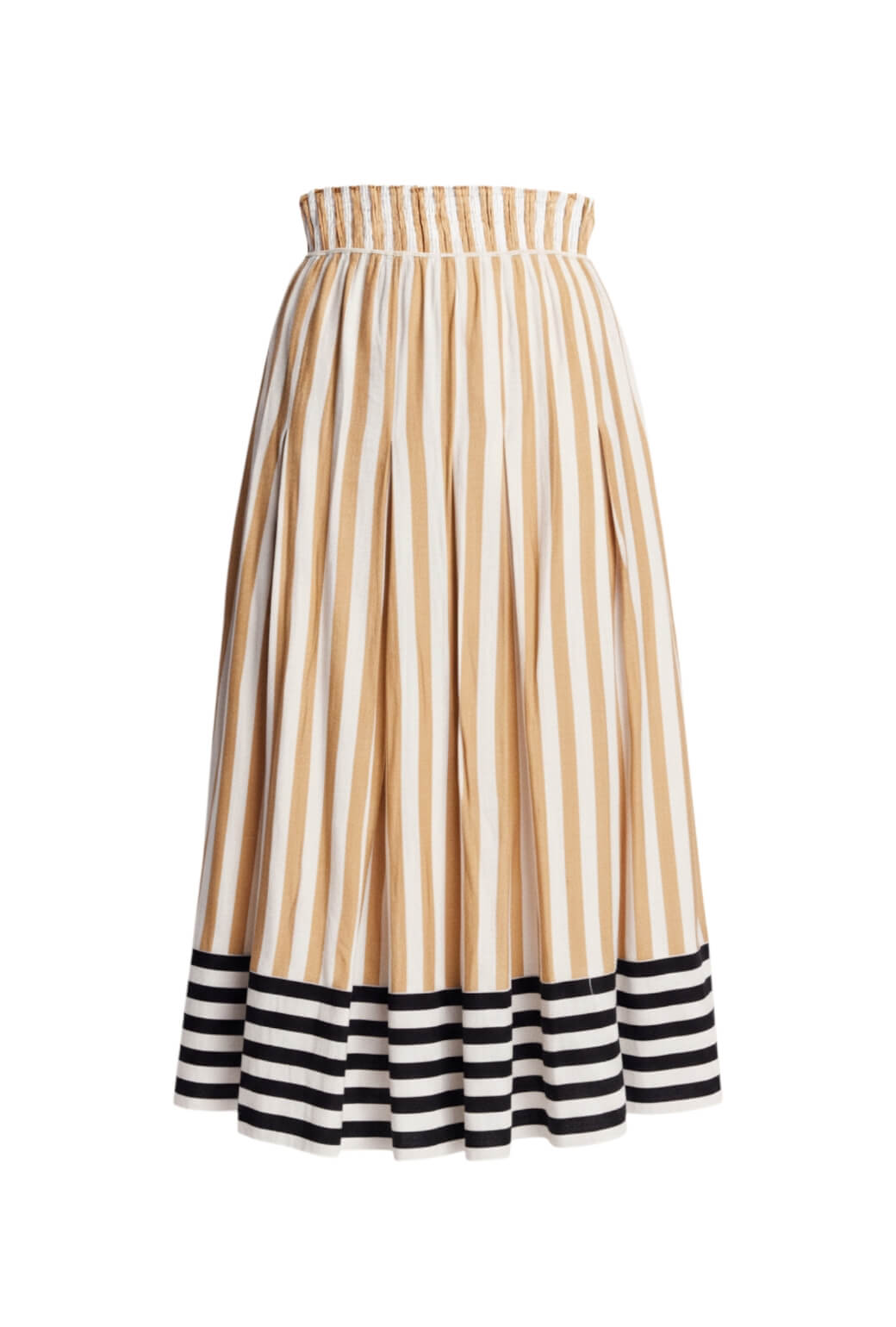 Smocked Waist MIDI Skirt - Black and Sand Stripe