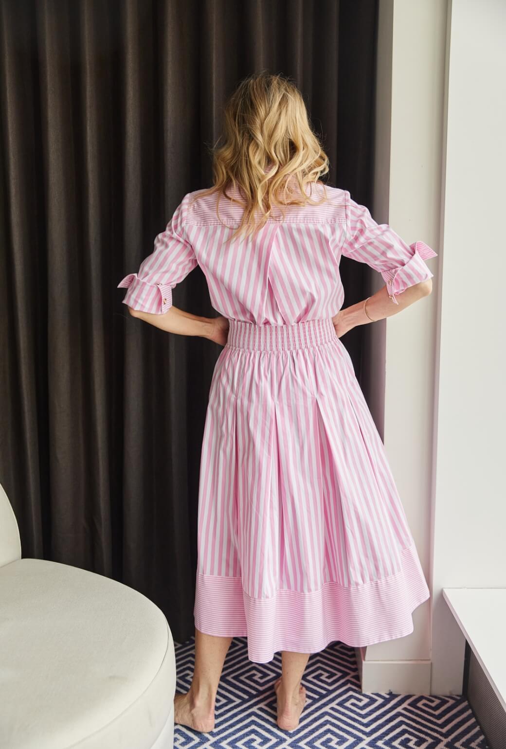 Smocked Waist MIDI Skirt - Pink Stripe
