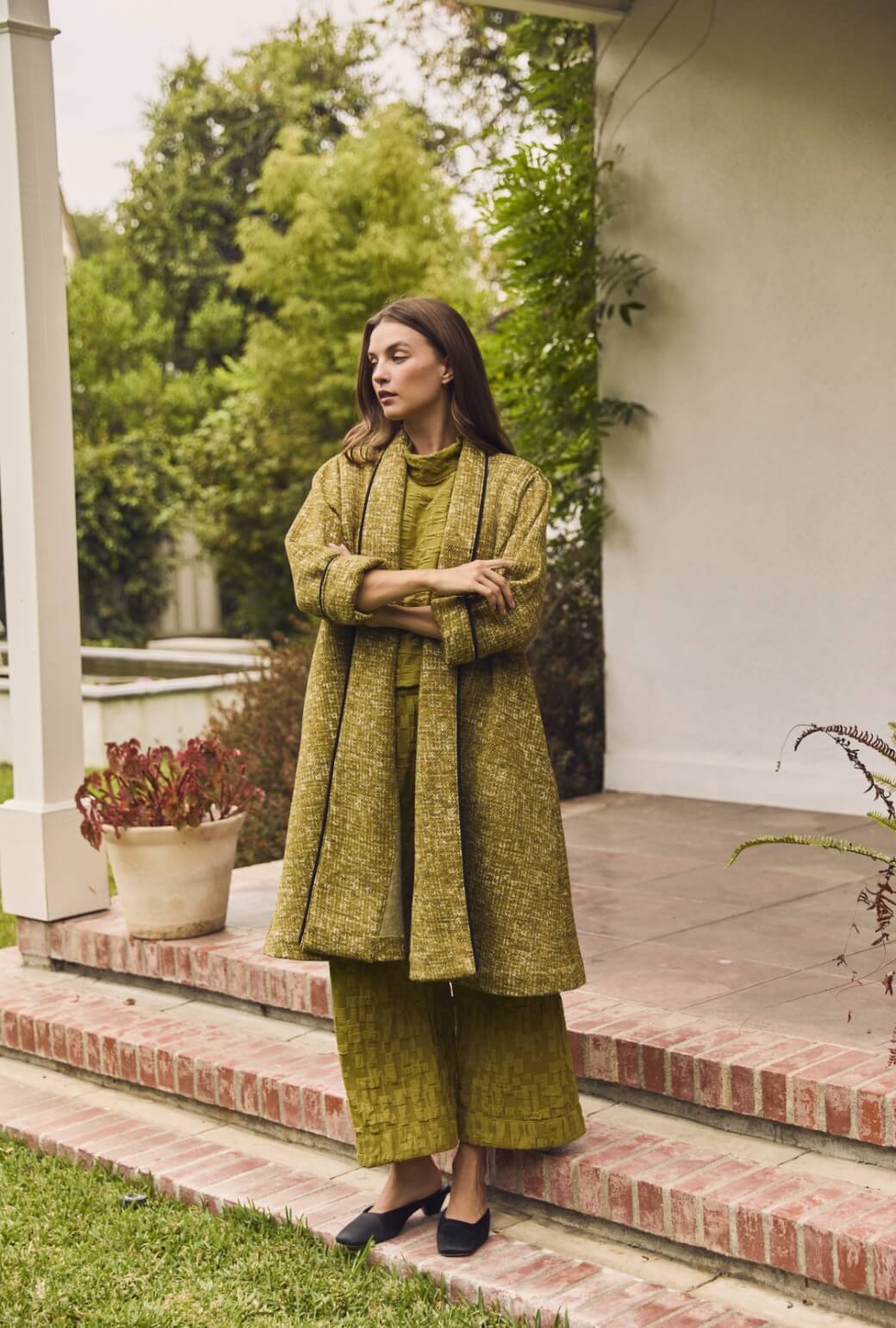 Buru x Val Swing Coat - Chartreuse Crosshatch