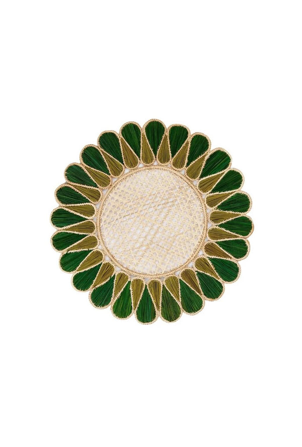 Teardrop Rattan Placemats - Deep Green & Chartreuse