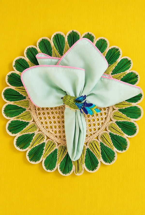 Teardrop Rattan Placemats - Deep Green & Chartreuse