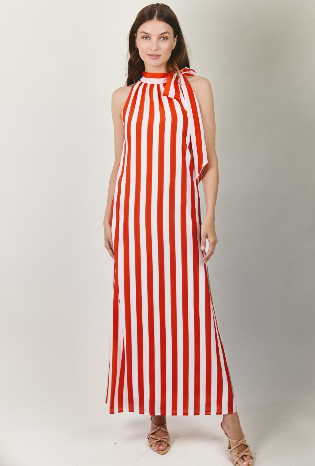 The Ali Dress - Deep Coral Cabana Stripe