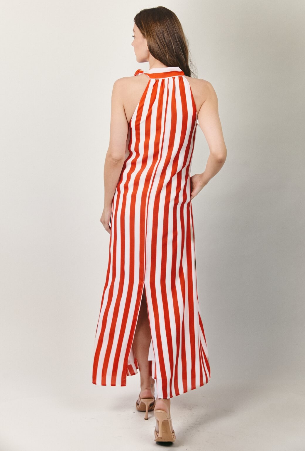 The Ali Dress - Deep Coral Cabana Stripe