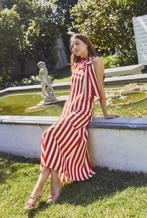 The Ali Dress - Deep Coral Cabana Stripe