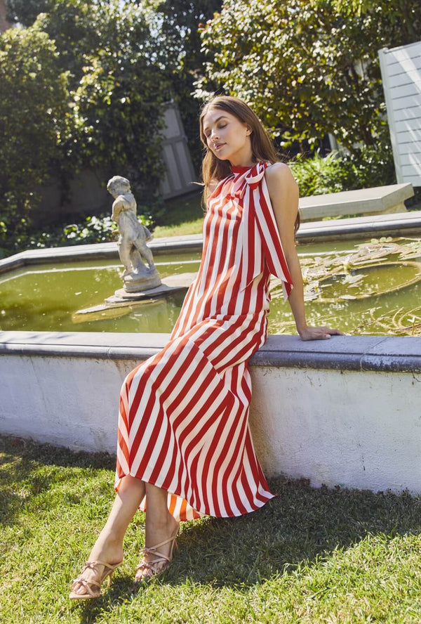 The Ali Dress - Deep Coral Cabana Stripe