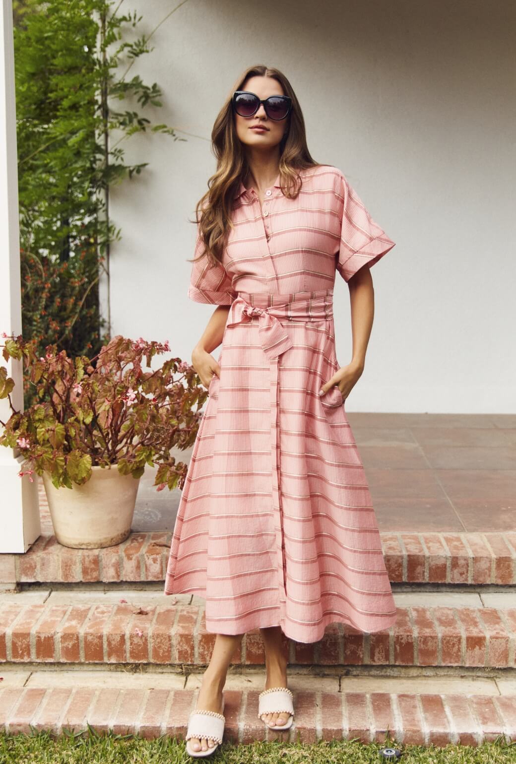 The Donna Day Gown - Pink Shimmer Stripe