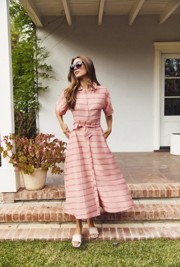 The Donna Day Gown - Pink Shimmer Stripe