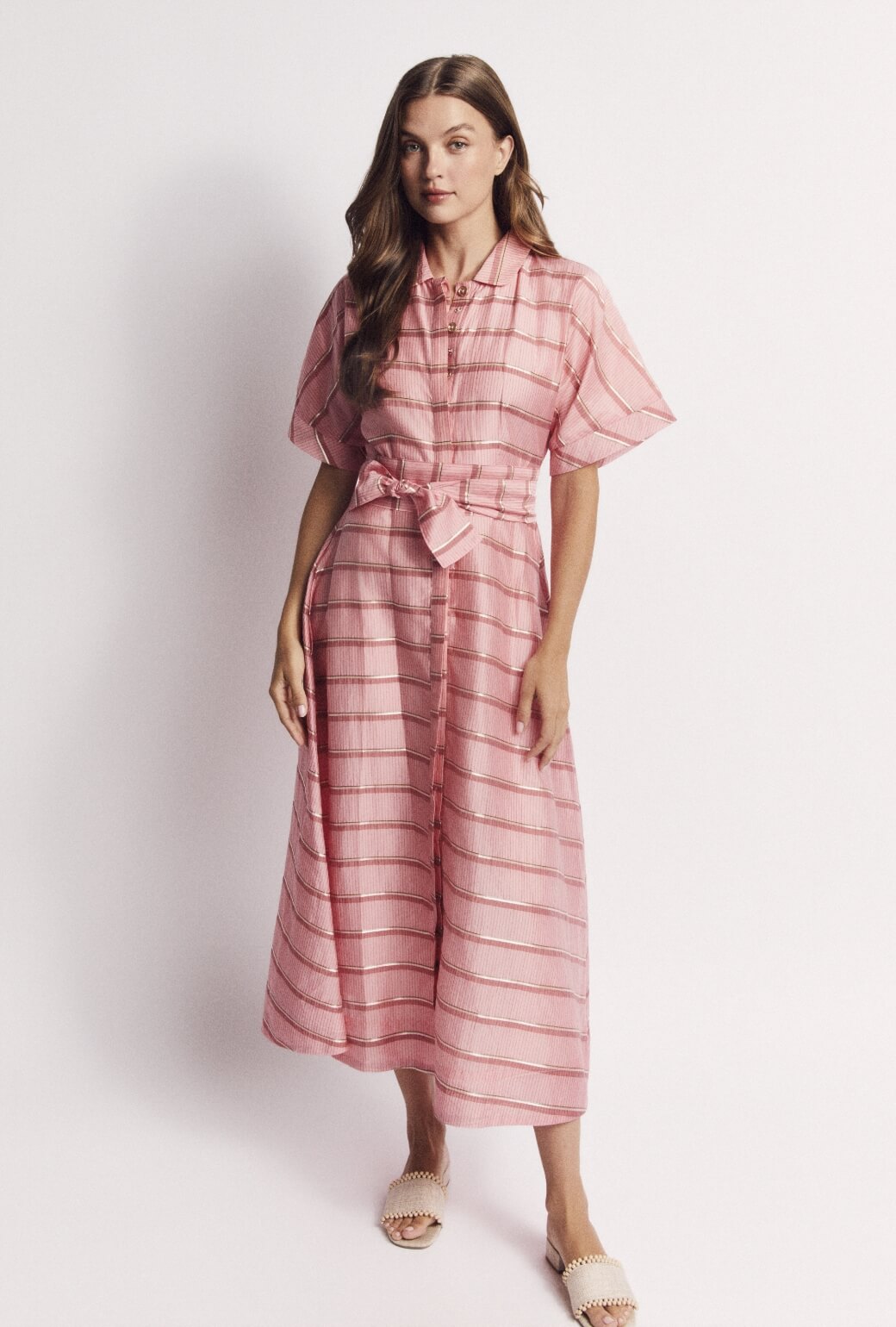 The Donna Day Gown - Pink Shimmer Stripe