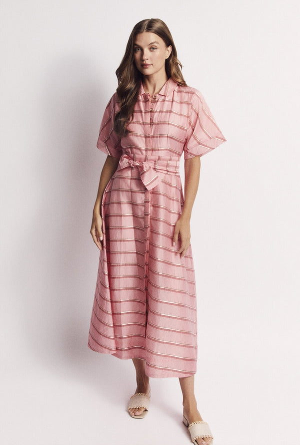 The Donna Day Gown - Pink Shimmer Stripe