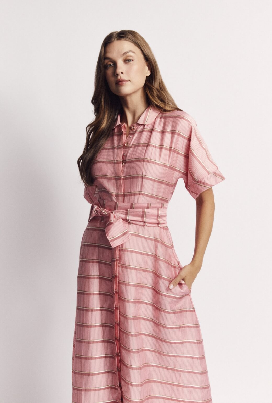 The Donna Day Gown - Pink Shimmer Stripe